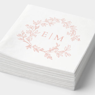 Modern Leafy Crest Monogrammed Wedding Rose Gold Foil Napkins