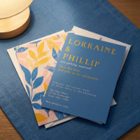 Modern Leafy Lithograph, bold blue, yellow pink