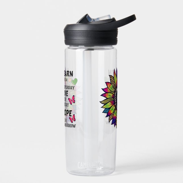 Modern Learn From Yesterday Quotes Sunflower Name Water Bottle (Left)