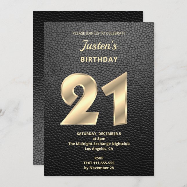 Modern Leather 21st Birthday Invitation (Front/Back)
