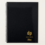 Modern Leather Look Black and Gold Monogrammed Planner<br><div class="desc">Leather look monogrammed planner - undated and ready to start using at any time of the year (ie new year, fiscal year, academic year, new venture or project etc). This simple, modern personalised design has a leather print background in black with gold colour typography and the template is ready for...</div>