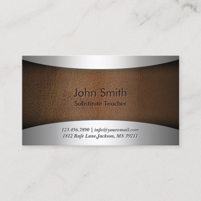 Modern Leather Substitute Teacher Business Card (Front)