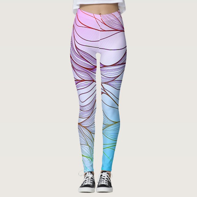 Modern leaves and flower design leggings (Front)