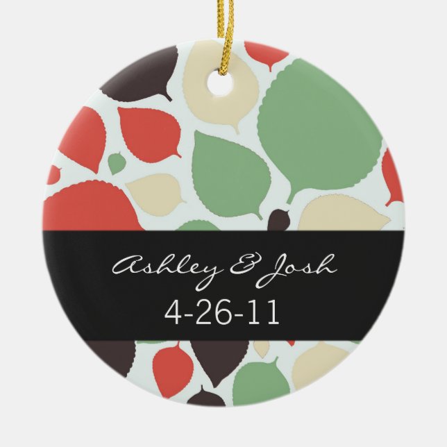 Modern Leaves Background Wedding Ornament (Front)