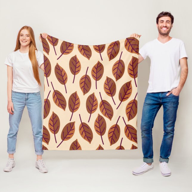 Modern LEAVES BEIGE Fleece Blanket (In Situ)