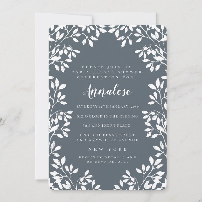 Modern Leaves Border Bridal Shower Invite (Front)
