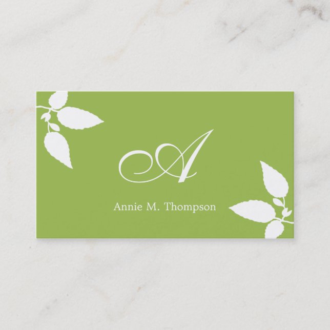 Modern Leaves Business Cards - Green/White (Front)