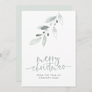 Modern Leaves Business Logo Script Merry Christmas Holiday Card