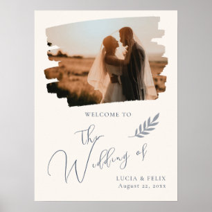 Modern Leaves Distressed Photo Wedding Welcome Poster