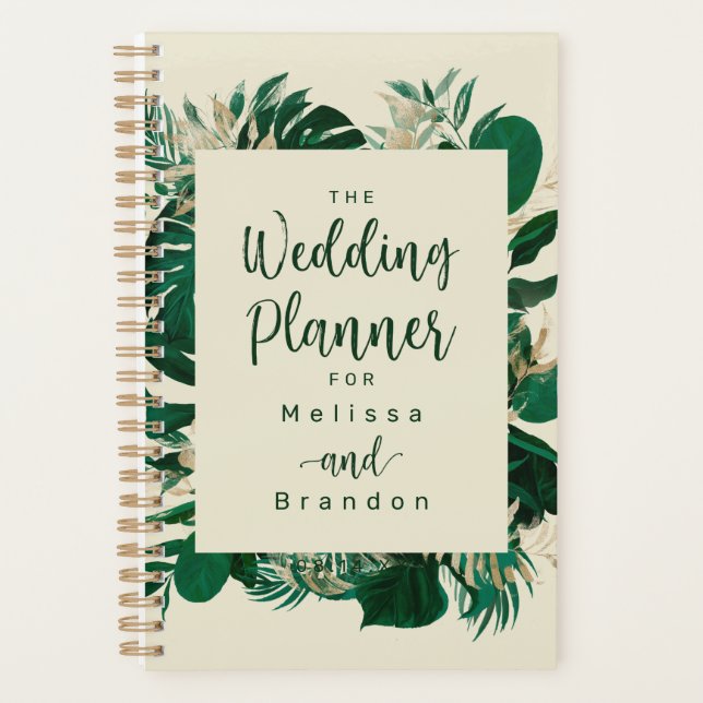 Modern Leaves Greenery Tropical Themed Wedding Planner (Front)