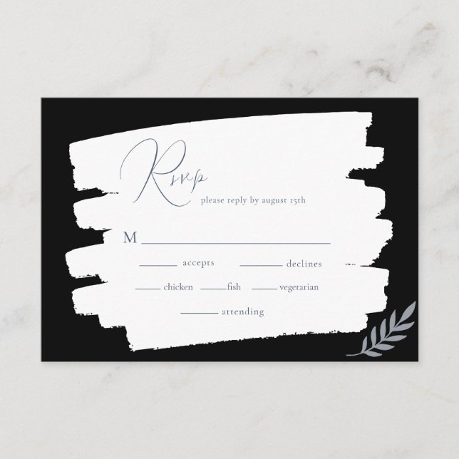 Modern Leaves Minimalist Frame Black RSVP Card (Front)