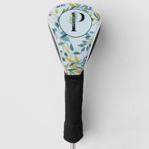 Modern Leaves Navy Gold "Letter P" Golf Head Cover