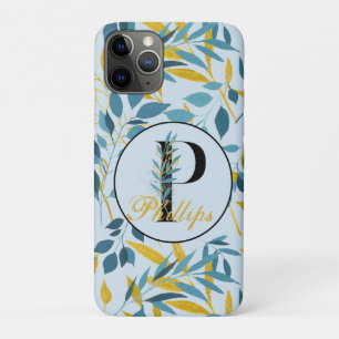 Modern Leaves Navy Gold Monogram "Letter P" Case-Mate iPhone Case