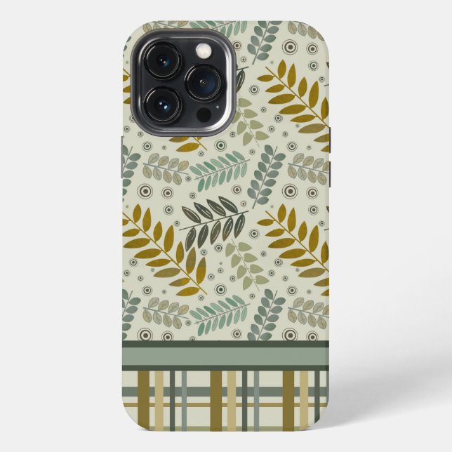 Modern Leaves Plaid Pattern Inspirivity  iPhone Case (Back)