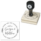 Modern Leaves Script Names Round Wedding Thank You