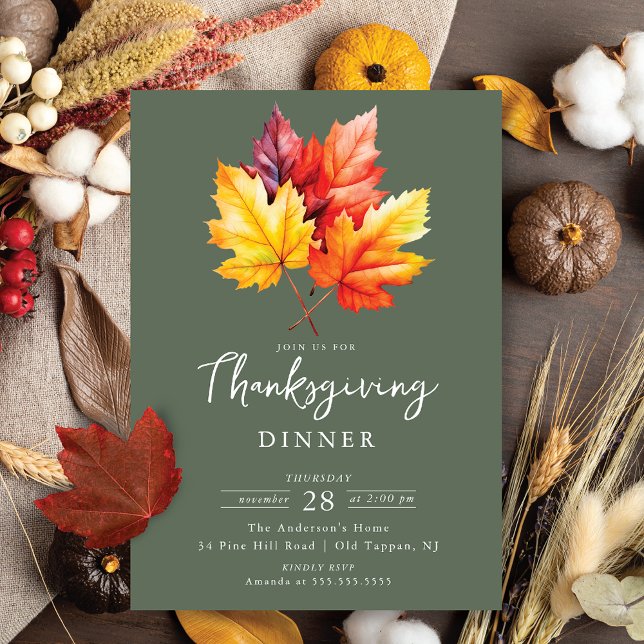 Modern Leaves Thanksgiving Dinner Invitation (Creator Uploaded)
