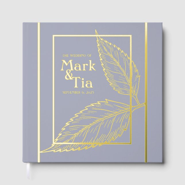 Modern Leaves Wedding Foil Guest Book (Front)