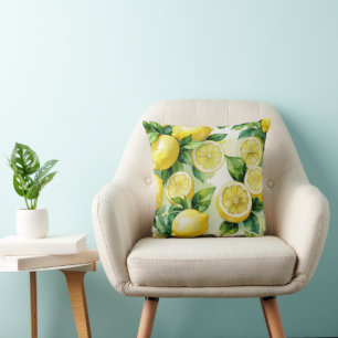 Modern lemon blue floral script bridal shower cushion