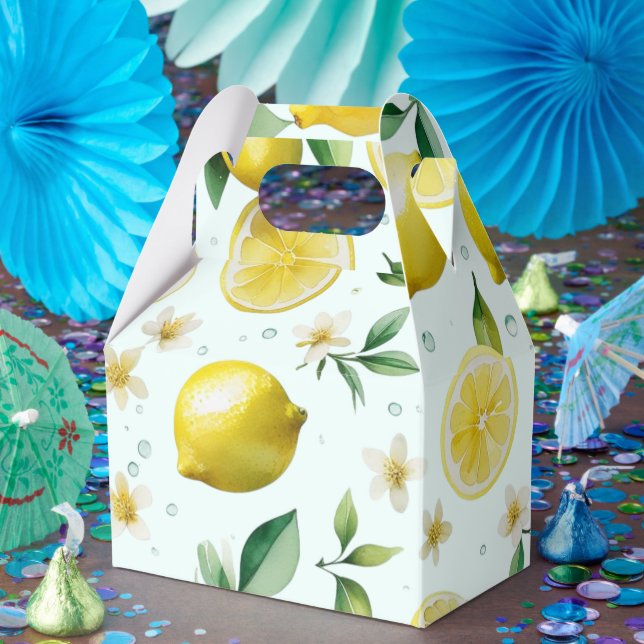 Modern lemon blue floral script bridal shower favour box (Party)