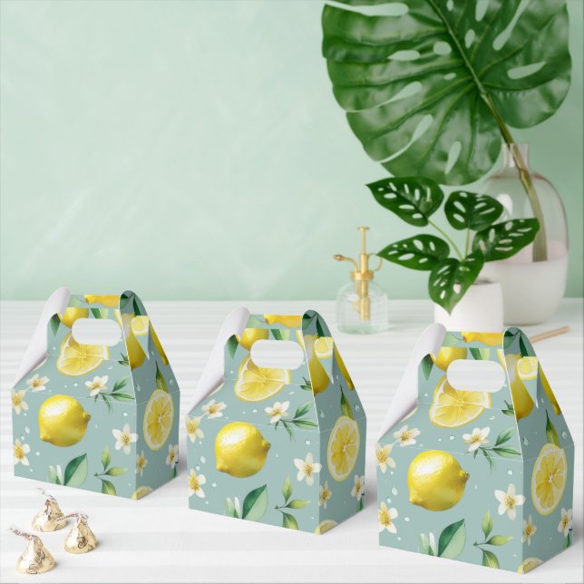 Modern lemon blue floral script bridal shower favour box (Multiple)