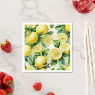 Modern lemon blue floral script bridal shower napkin