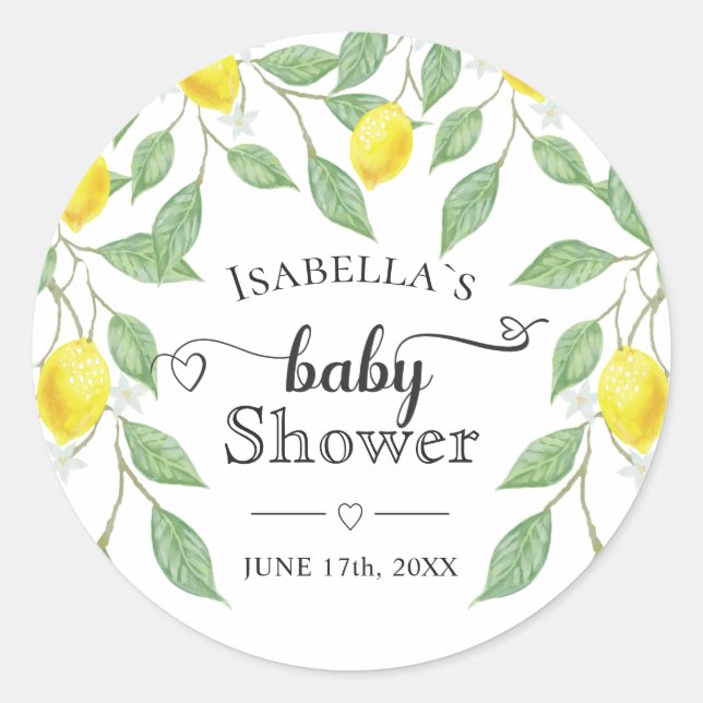 Modern Lemon Boho Summer Baby Shower Classic Round Sticker (Front)