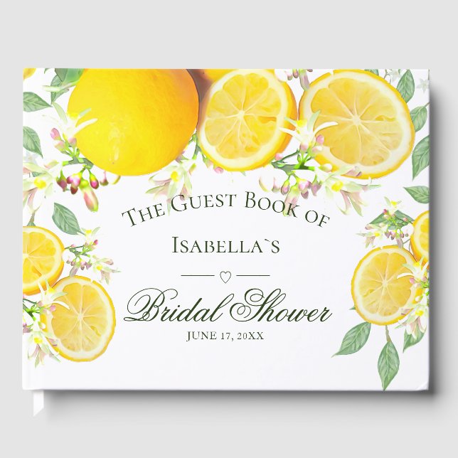 Modern Lemon Boho Summer Bridal Shower Guest Book (Front)