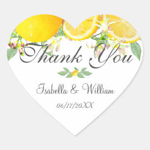 Modern Lemon Boho Summer Wedding Thank You Heart Sticker