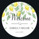 Modern Lemon Boho Summer Wedding Welcome Classic Round Sticker<br><div class="desc">Modern lemon boho summer wedding welcome sticker. The text can be changed using right the "Details" menu. To fit everything to your needs please click the "Customise" button and you can text style and colour change. Please contact me if you need help, for matching items or you have special wishes....</div>