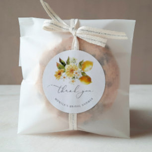 Modern lemon bridal shower classic round sticker