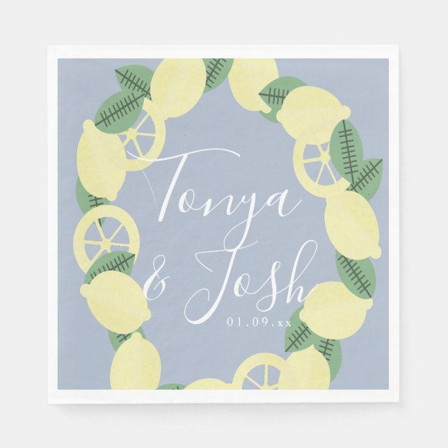 Modern Lemon Bunch Boho Vintage Couples Wedding Napkin (Front)