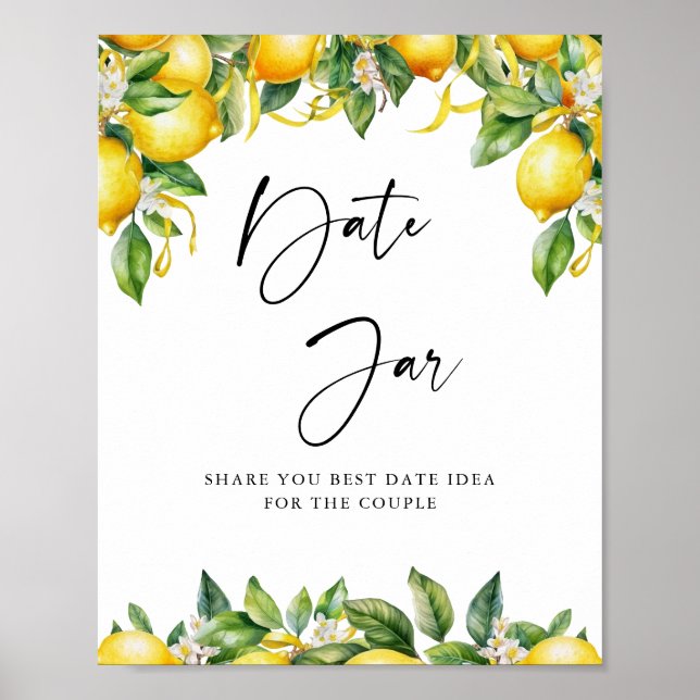 Modern Lemon Citrus bridal shower Date Jar Game Poster (Front)