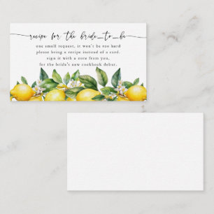Modern Lemon Citrus Bridal Shower Recipe Request Enclosure Card