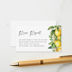 Modern Lemon Citrus Bridal Shower Recipe Request Enclosure Card