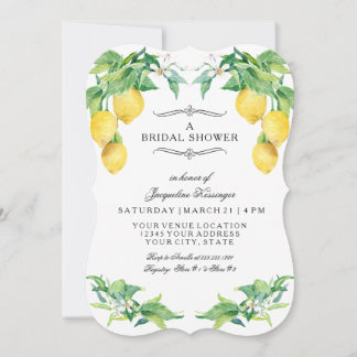 Modern Lemon Citrus Floral Elegant Bridal Shower Invitation