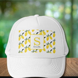 Modern Lemon Citrus Monogram Name Trucker Hat