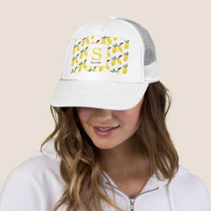 Modern Lemon Citrus Monogram Name Trucker Hat