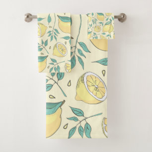 Modern Lemon Citrus Summer yellow Personalised     Bath Towel Set