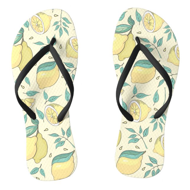 Modern Lemon Citrus Summer yellow Personalised     Jandals (Footbed)