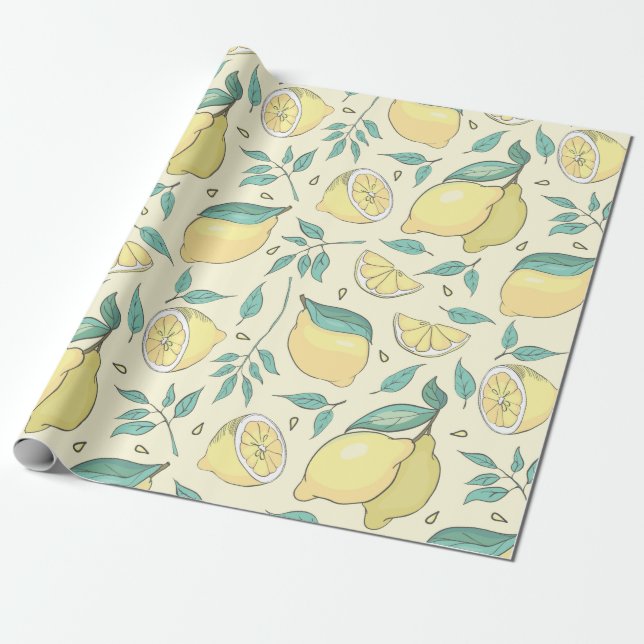 Modern Lemon Citrus Summer yellow Personalised     Wrapping Paper (Unrolled)