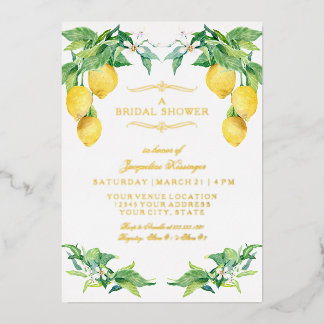Modern Lemon Elegant Floral Gold Bridal Shower
