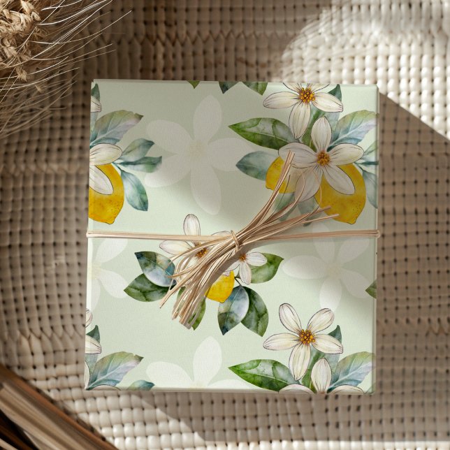 Modern Lemon floral Citrus Wedding  Wrapping Paper Sheet (Creator Uploaded)