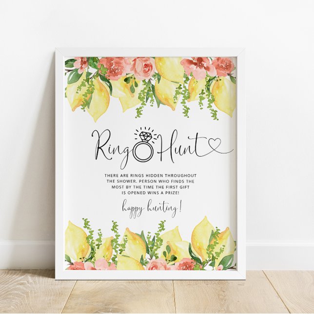 Modern Lemon Floral Ring Hunt Bridal Shower Game Poster (Creator Uploaded)