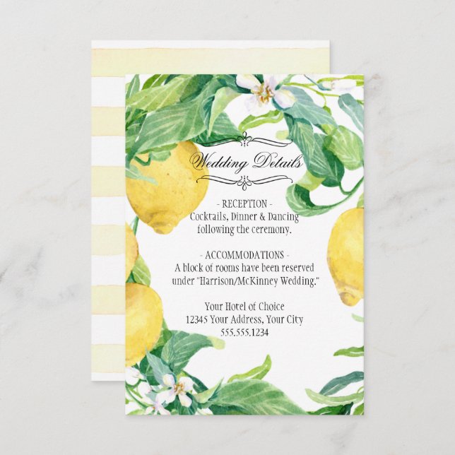 Modern Lemon Floral Wreath Citrus Foliage Wedding Invitation (Front/Back)
