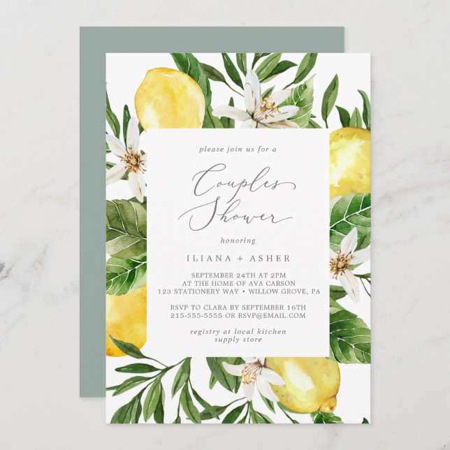 Modern Lemon Garden Couples Shower Invitation (Front/Back)