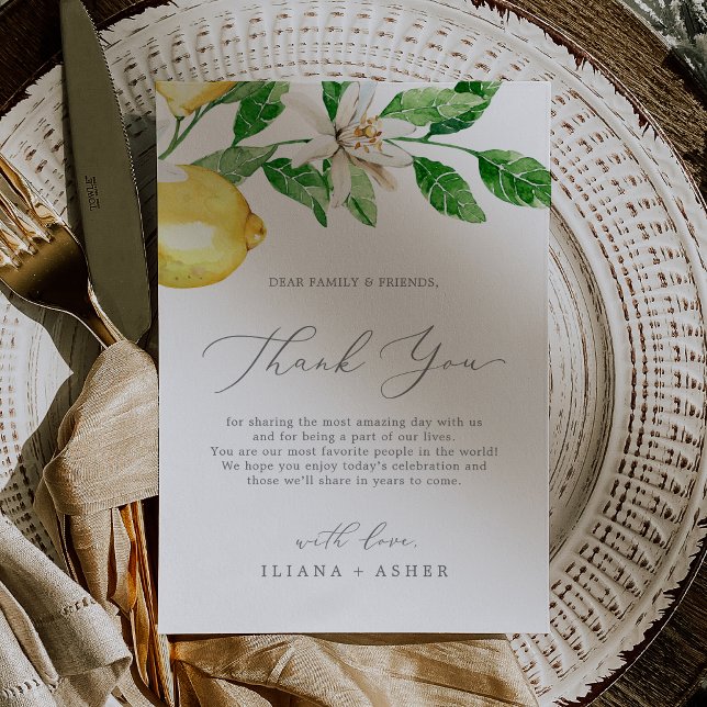 Modern Lemon Garden Thank You Reception Card (Modern Lemon Garden Thank You Reception Card)