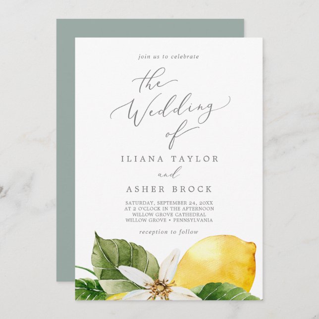 Modern Lemon Garden The Wedding Of Invitation (Front/Back)