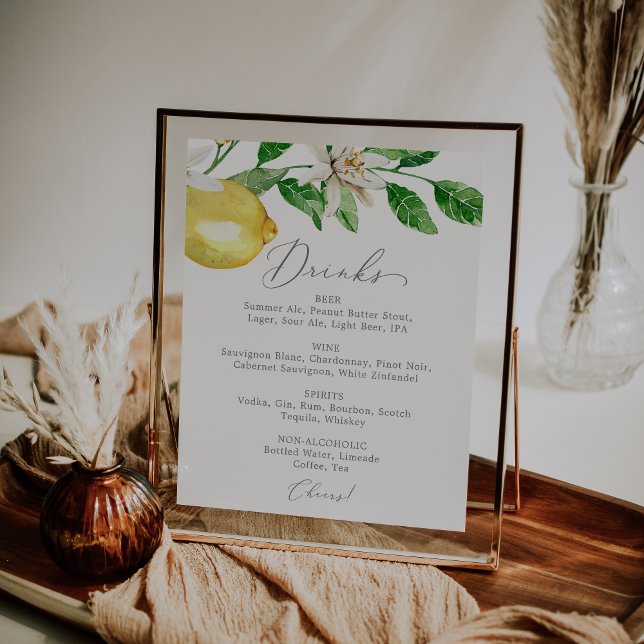 Modern Lemon Garden Wedding Drink Menu Sign (Creator Uploaded)