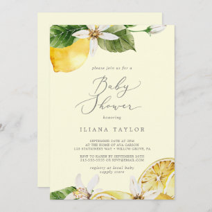 Modern Lemon Garden   Yellow Baby Shower Invitation