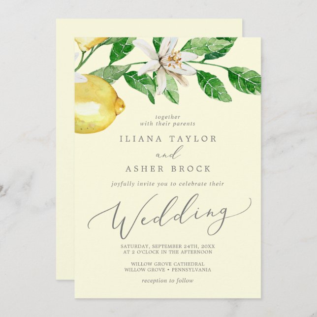 Modern Lemon Garden | Yellow Wedding Invitation (Front/Back)
